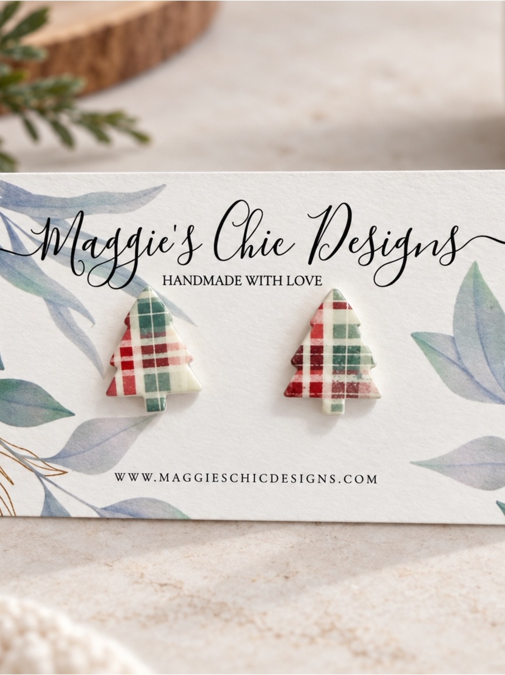 Christmas Plaid Tree Stud Earrings Red Green Holiday Earrings Jewelry New